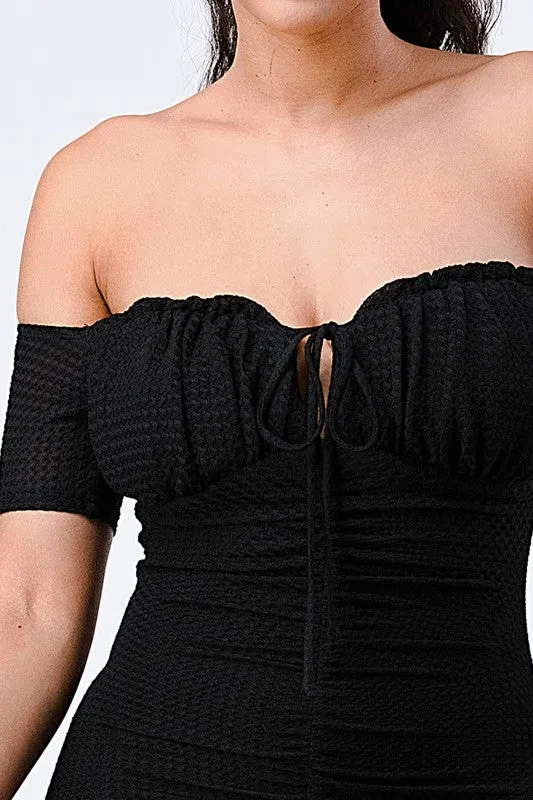 LUX OFF SHOULDER RUCHED RUFFLED HEM BODYCON MINI DRESS sold by privy product image thumbnail 5