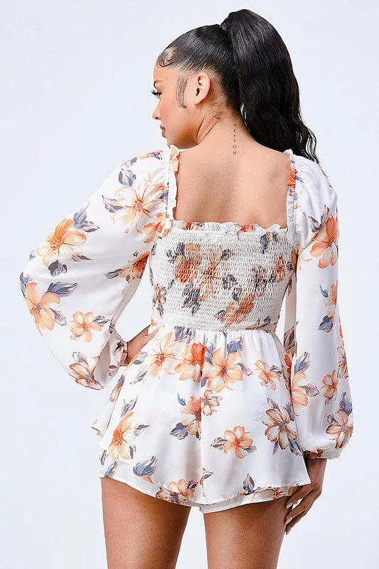 FLORAL SMOCKED SWEETHEART WAIST TIE RUFFLED ROMPER sold by privy product image thumbnail 4