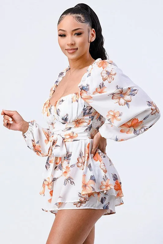 FLORAL SMOCKED SWEETHEART WAIST TIE RUFFLED ROMPER sold by privy product image thumbnail 3