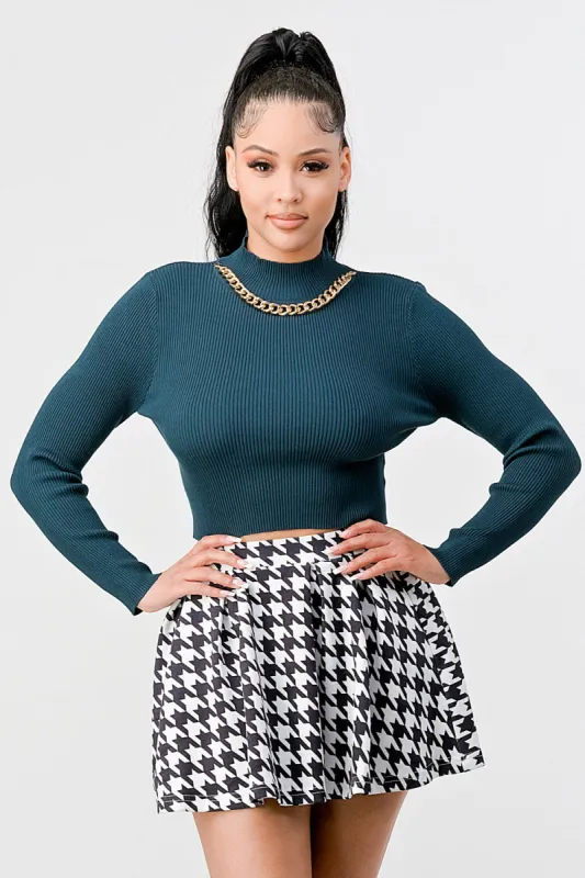 CHIC GOLD CHAIN MOCK NECK LONG SLEEVE TOP sold by privy