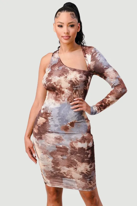 WATERCOLOR ASYMMETRICAL ONE SHOULDER MINI DRESS sold by privy