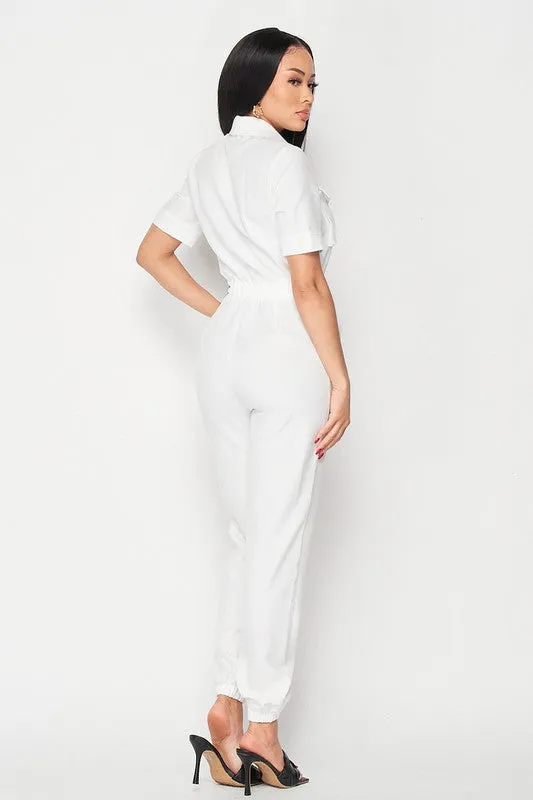 CINCHED WAIST SHORT SLEEVE BUTTON-UP JUMPSUIT sold by privy product image thumbnail 4