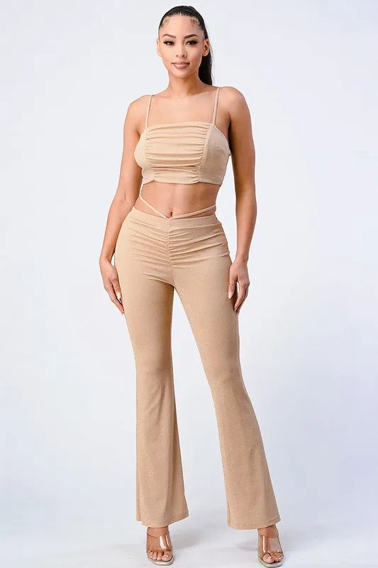 CAMI CROPPED TOP AND PANTS W/ BACK TIE DETAIL SET sold by privy