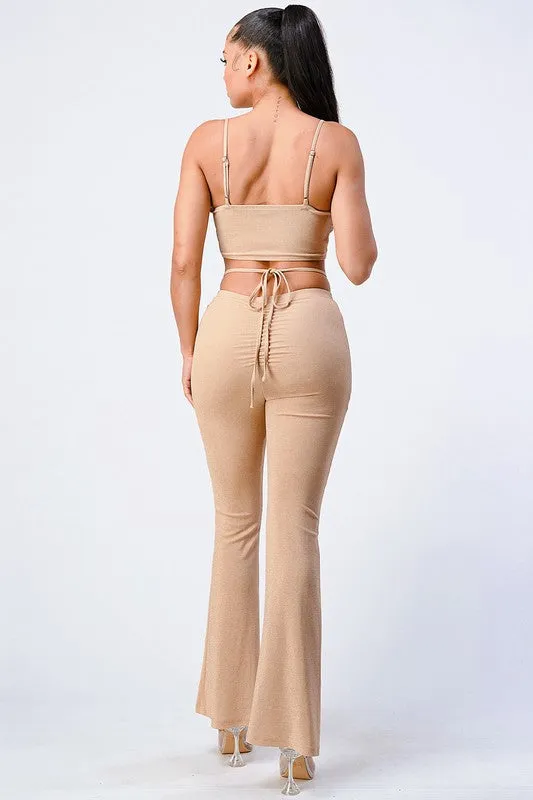 CAMI CROPPED TOP AND PANTS W/ BACK TIE DETAIL SET sold by privy product image thumbnail 3