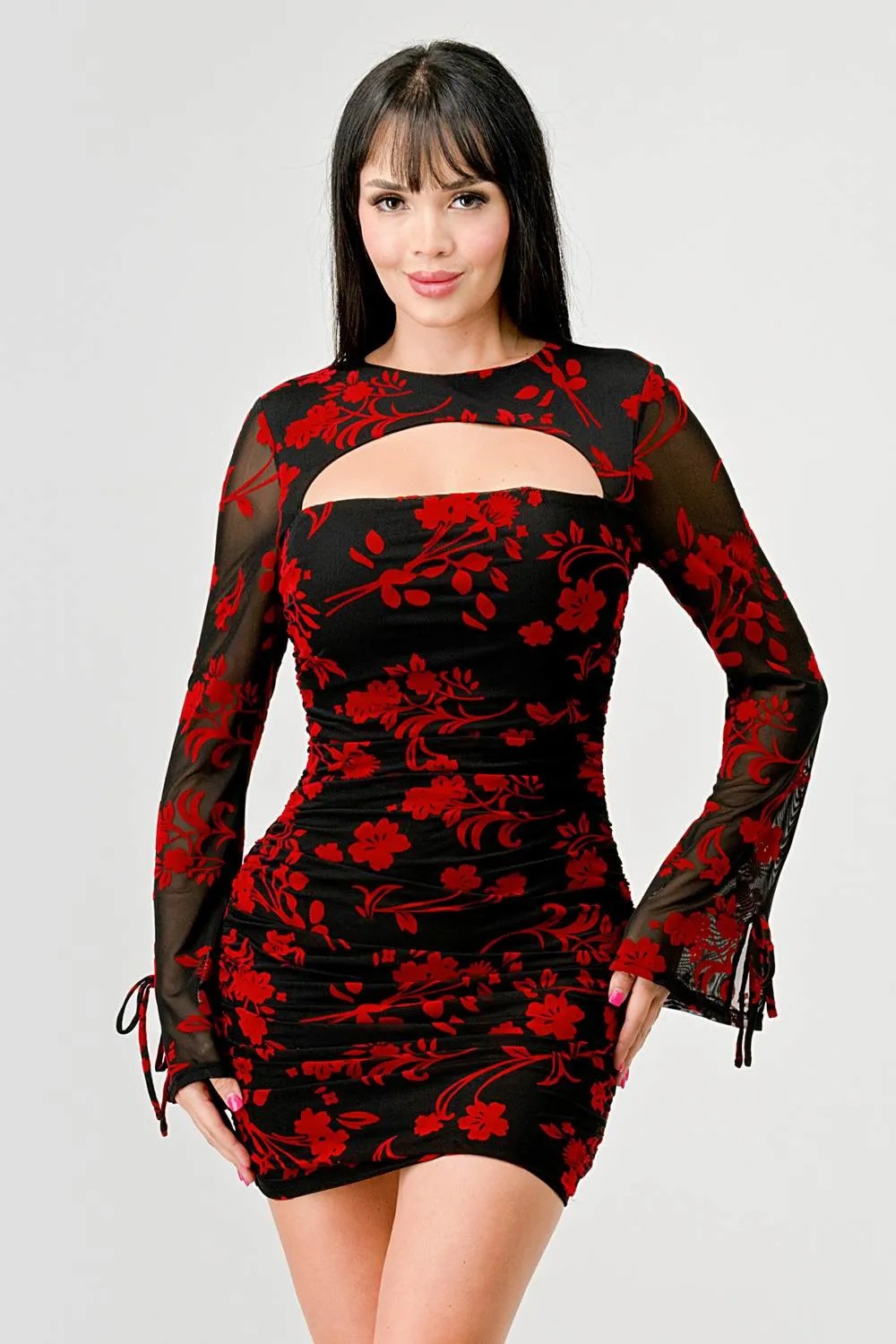 FLORAL MESH VELVET FLOCKING BOLERO MINI DRESS sold by privy