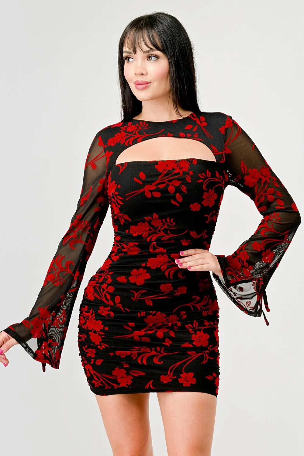 FLORAL MESH VELVET FLOCKING BOLERO MINI DRESS sold by privy product image thumbnail 2