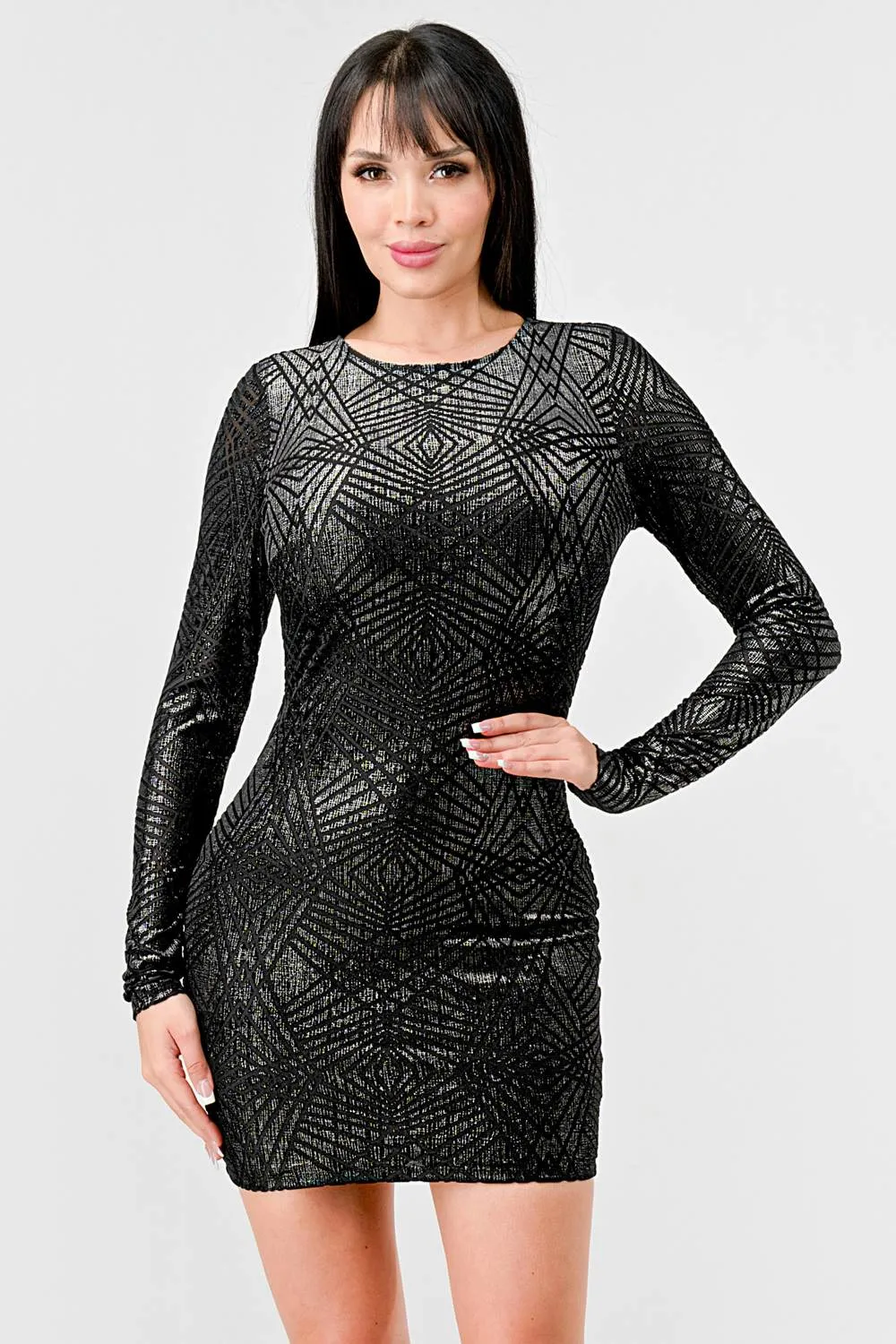 LUXE METALLIC OPEN BACK BODYCON MINI DRESS sold by privy product image thumbnail 2