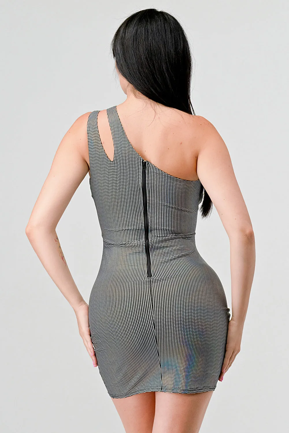 METALLIC KNIT ONE SHOULDER BODYCON MINI DRESS sold by privy product image thumbnail 3