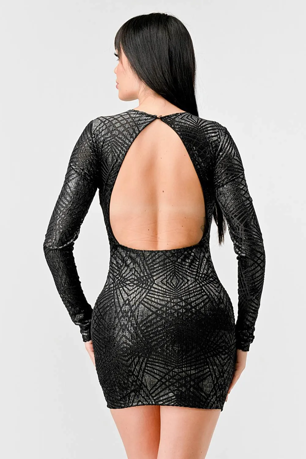 LUXE METALLIC OPEN BACK BODYCON MINI DRESS sold by privy