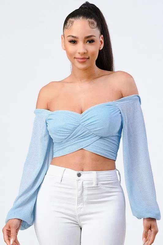 ONION MESH OFF-SHOULDER CROPPED TOP sold by privy