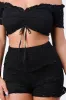 SMOCKED OFF SHOULDER CROPPED TOP AND SHORTS SET sold by privy