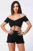 SMOCKED OFF SHOULDER CROPPED TOP AND SHORTS SET sold by privy