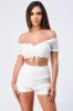 SMOCKED OFF SHOULDER CROPPED TOP AND SHORTS SET sold by privy