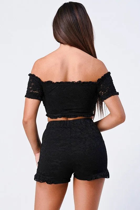 SMOCKED OFF SHOULDER CROPPED TOP AND SHORTS SET sold by privy product image thumbnail 2
