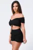 SMOCKED OFF SHOULDER CROPPED TOP AND SHORTS SET sold by privy