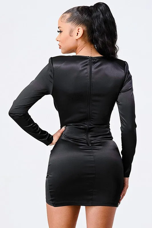 LUX GOLD CHAIN WAIST DETAIL BODYCON SATIN DRESS sold by privy product image thumbnail 3