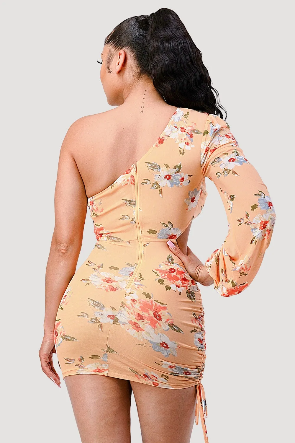 PD72147S-W / FLORAL ASYMMETRICAL ONE SHOULDER BODYCON MINI DRESS sold by privy product image thumbnail 4