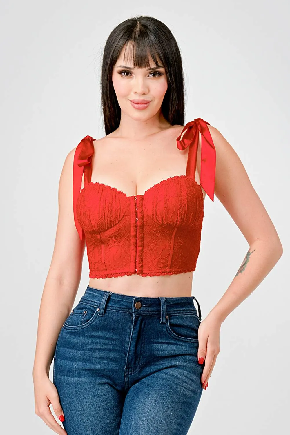 ROMANTIC LACE BOW TIES SWEETHEART HOOKED BUSTIER sold by privy