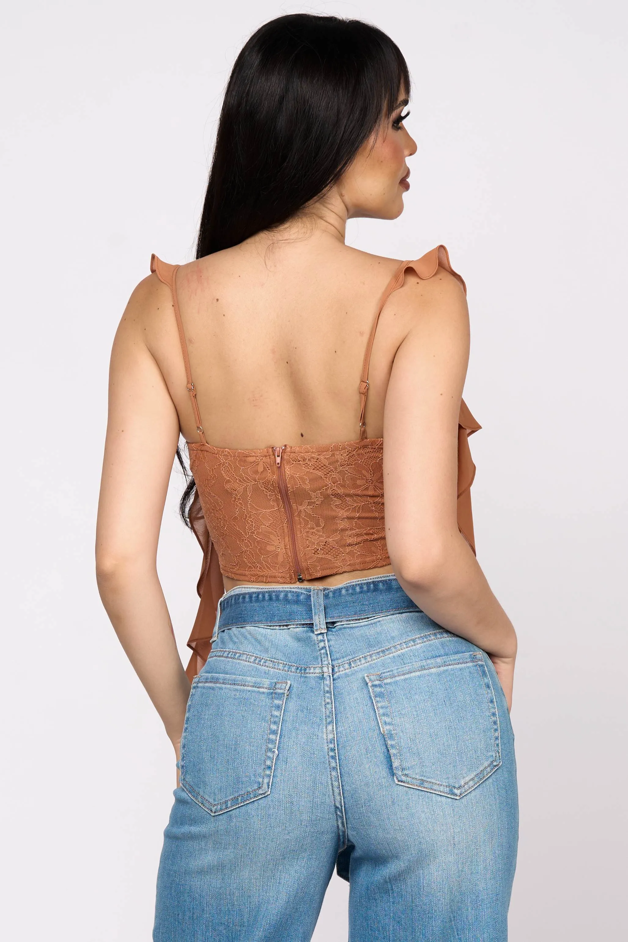 LUXE LACE PEARL CHELSEA CHIFFON RUFFLE DRAPED CROP TOP sold by privy product image thumbnail 4