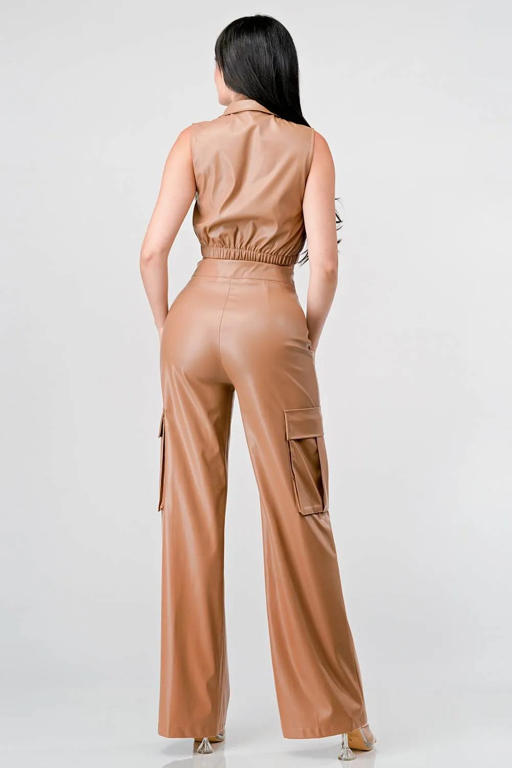 SEXY FAUX LEATHER CROPPED TOP AND PANTS SET sold by privy product image thumbnail 3
