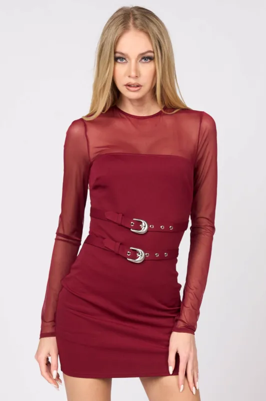 LUXE SHEER NYLON DOUBLE BELTED BODYCON MINI DRESS sold by privy