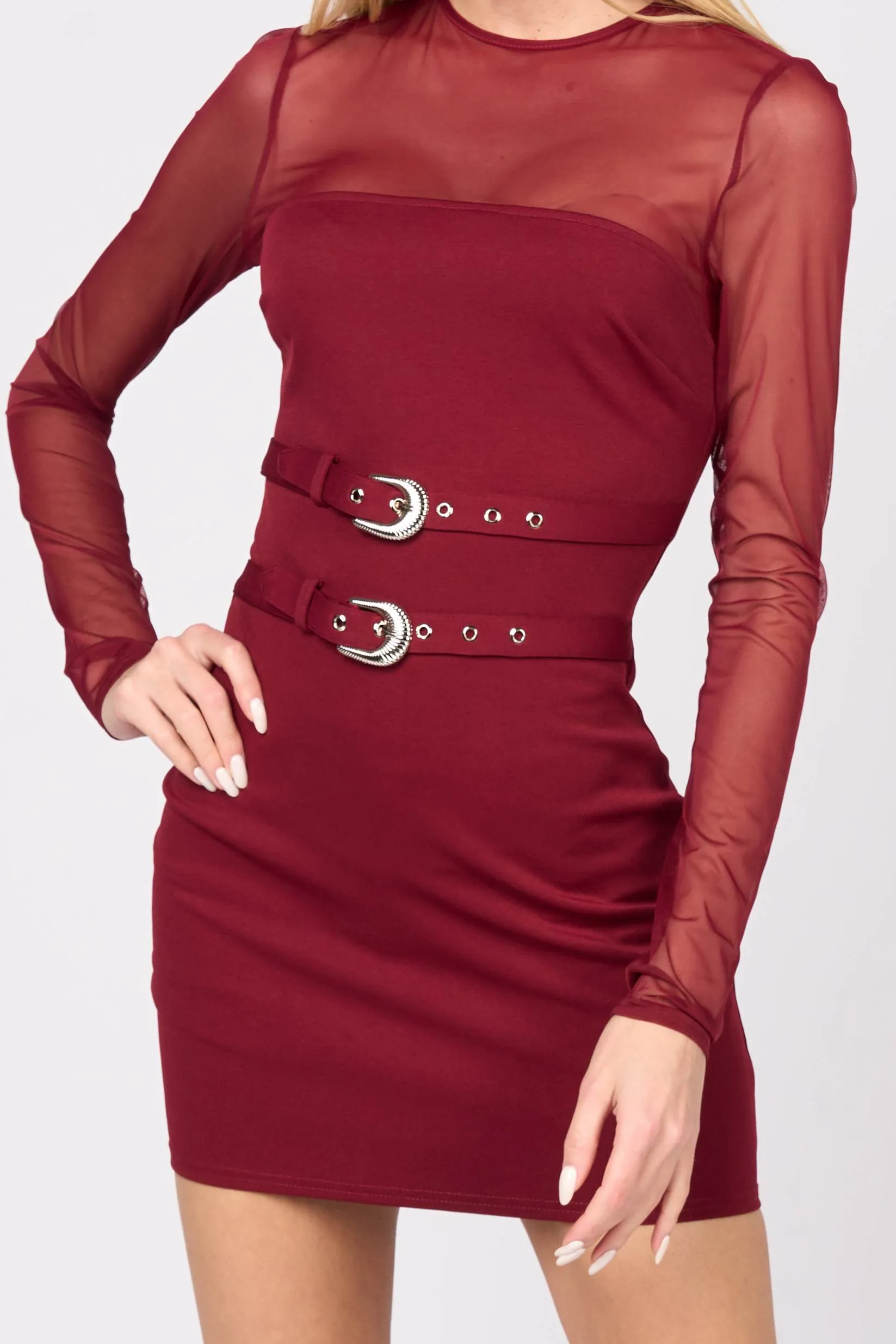 LUXE SHEER NYLON DOUBLE BELTED BODYCON MINI DRESS sold by privy product image thumbnail 5