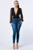 LUXE V NECK BELTED SIDE CUT MESH JEWELRY BODYSUIT sold by privy