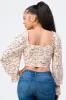 FLORAL SWEETHEART RUCHED RUFFLED SLEEVES CROP TOP sold by privy