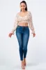 FLORAL SWEETHEART RUCHED RUFFLED SLEEVES CROP TOP sold by privy