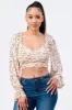 FLORAL SWEETHEART RUCHED RUFFLED SLEEVES CROP TOP sold by privy