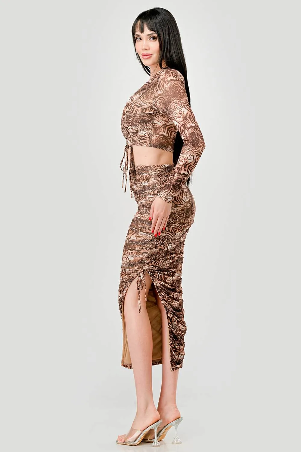 SEXY ANIMAL PRINT SHIRRING TOP & MIDI SKIRT SET sold by privy product image thumbnail 3
