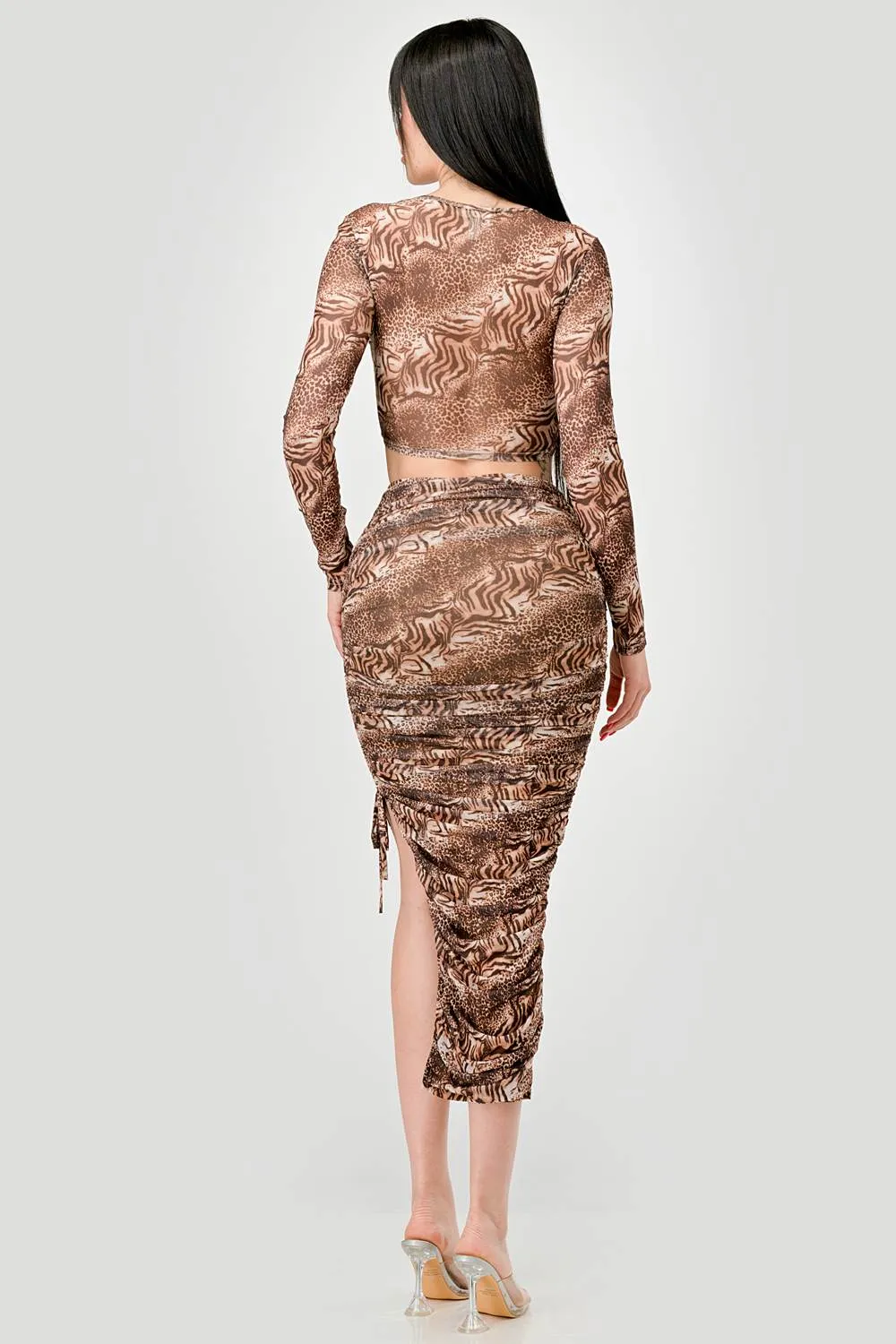 SEXY ANIMAL PRINT SHIRRING TOP & MIDI SKIRT SET sold by privy product image thumbnail 4