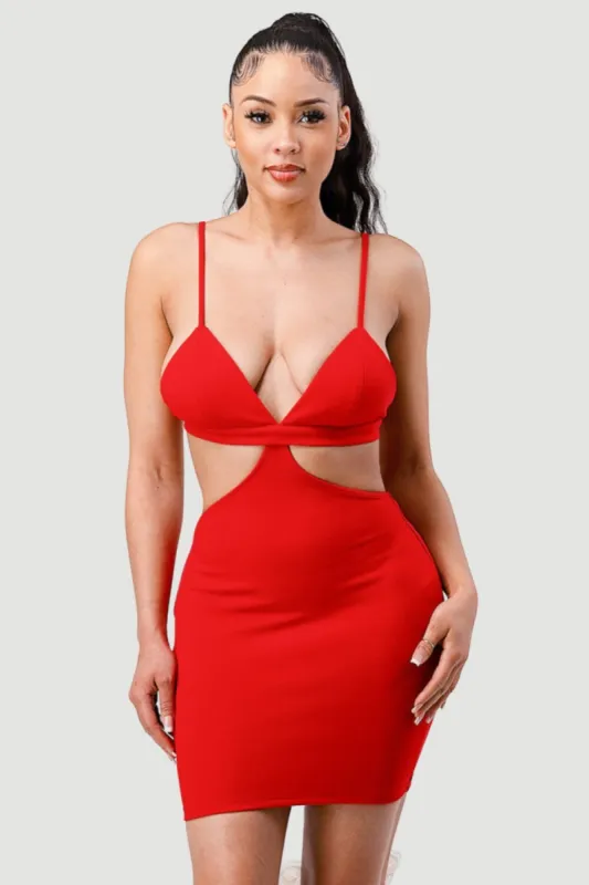 PD72045H-W / CHIC SIDE CUTOUT OPEN BACK BODYCON MINI DRESS sold by privy