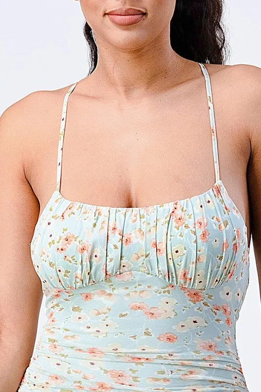 PD72183S-W / FLORAL SHIRRING RUCHED BODYCON MINI DRESS sold by privy product image thumbnail 5