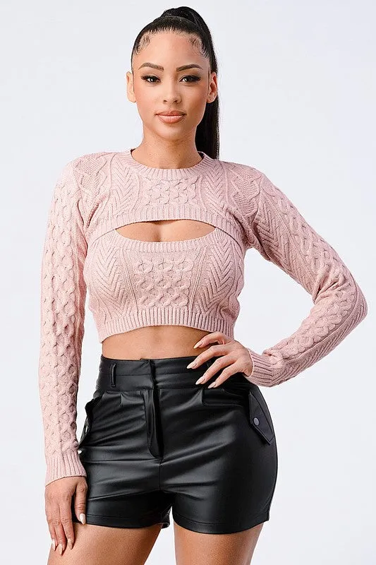 SEXY CUT OUT SWEATER RIB LONG SLEEVE BUSTIER TOP sold by privy product image thumbnail 2