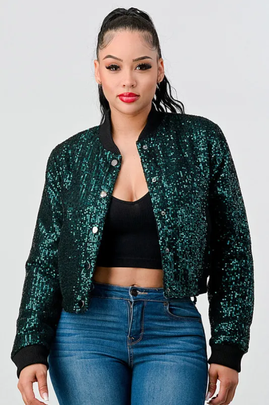 SEQUINS BUTTONS CROPPED BOMBER JACKETS sold by privy