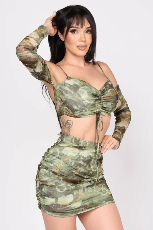 SEXY FLORAL PRINT MESH CROP TOP & MINI SKIRT SETS sold by privy