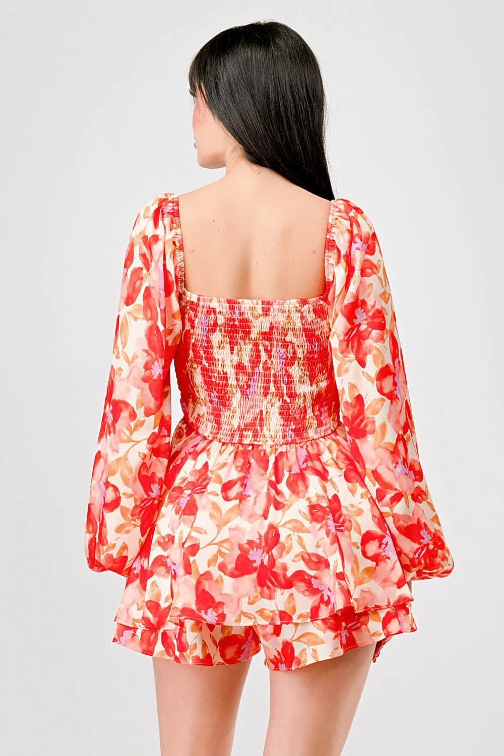 FLORAL PRINT SATIN RUCHED HEART RUFFLED ROMPER sold by privy product image thumbnail 4