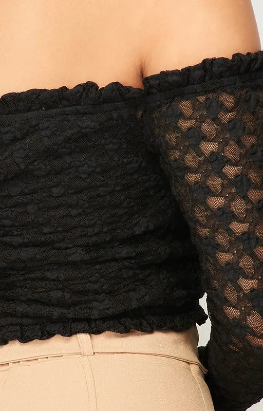 LUXE LACE RUFFLED HEM OFF SHOULDER CROPPED TOP sold by privy product image thumbnail 5