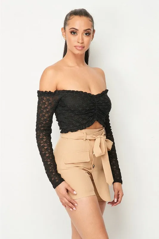 LUXE LACE RUFFLED HEM OFF SHOULDER CROPPED TOP sold by privy product image thumbnail 2