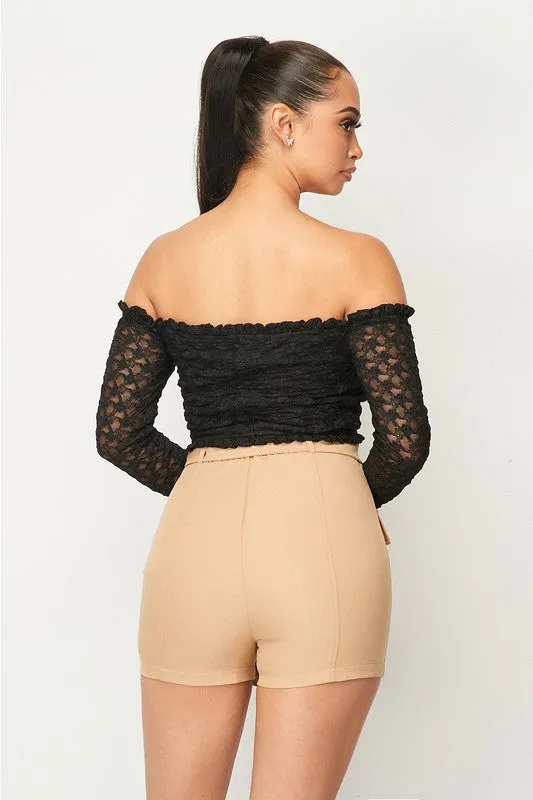 LUXE LACE RUFFLED HEM OFF SHOULDER CROPPED TOP sold by privy product image thumbnail 3