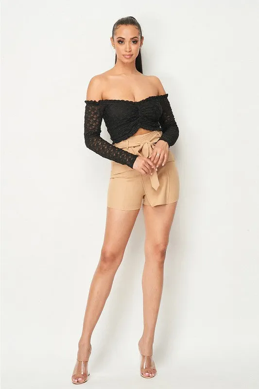 LUXE LACE RUFFLED HEM OFF SHOULDER CROPPED TOP sold by privy product image thumbnail 4