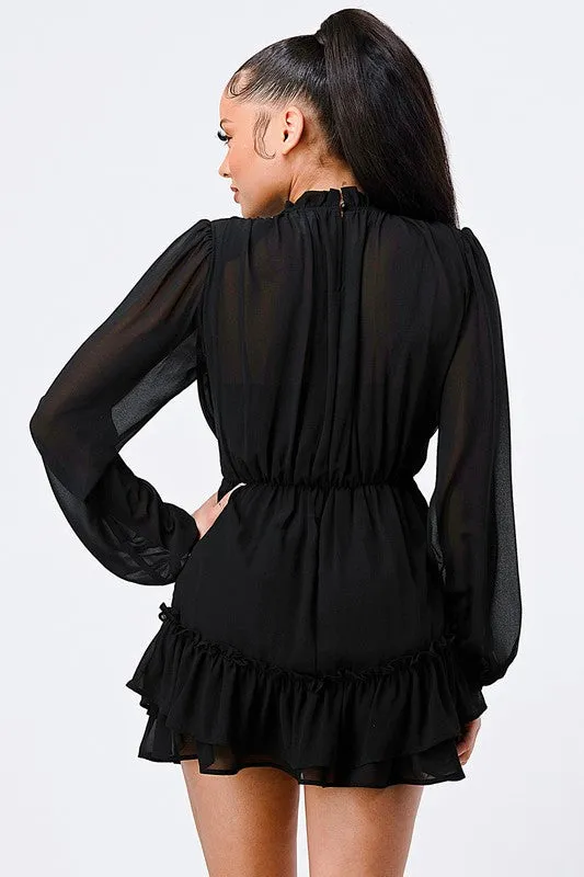 LUX RUFFLED MOCK NECK WAIST SHIRRING BUBBLE DRESS sold by privy product image thumbnail 3