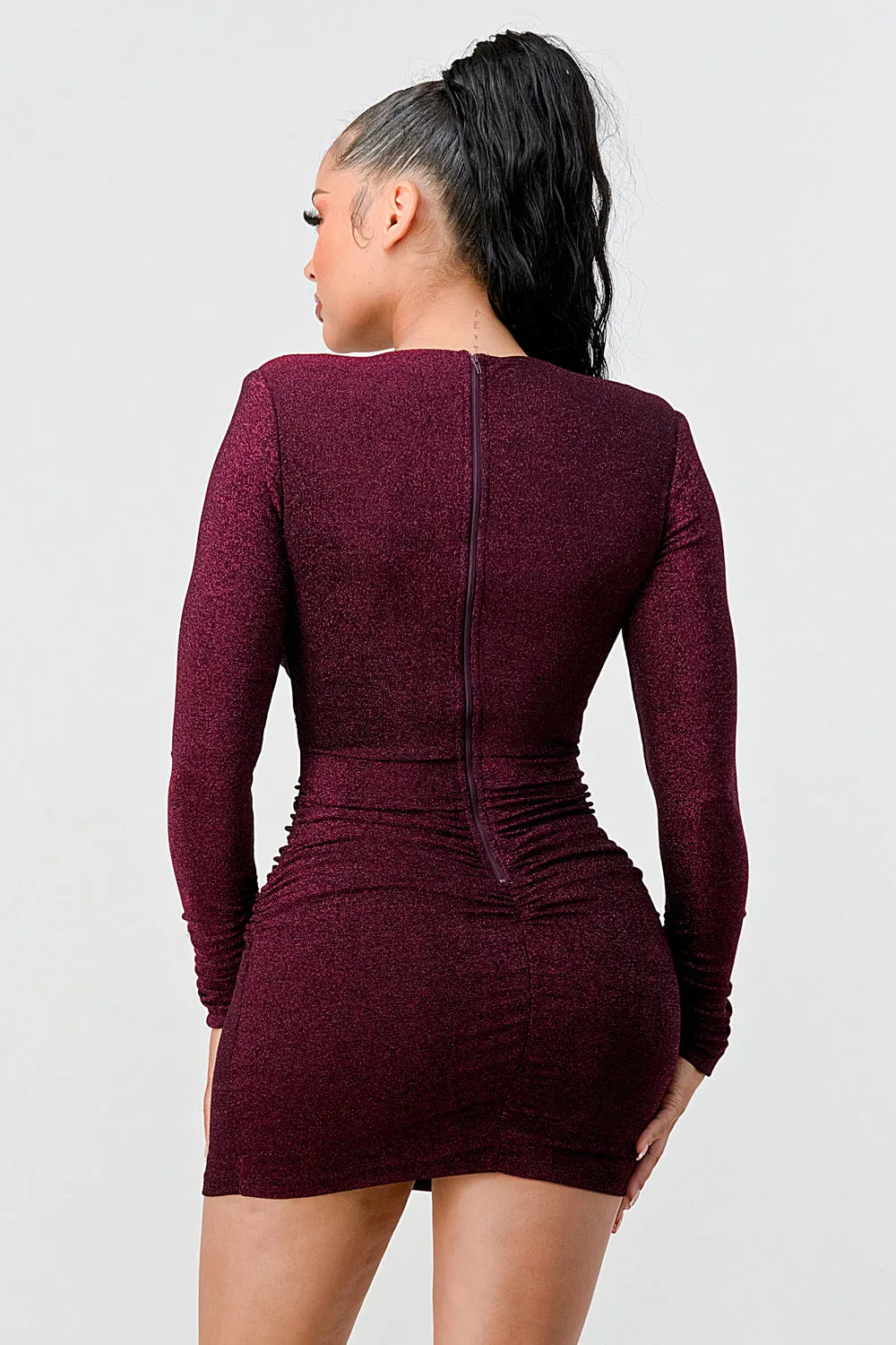 PD72720N-W / LUX METALLIC LUREX V-NECK SIDE CUTOUTS GLITTER MINI DRESS sold by privy product image thumbnail 3