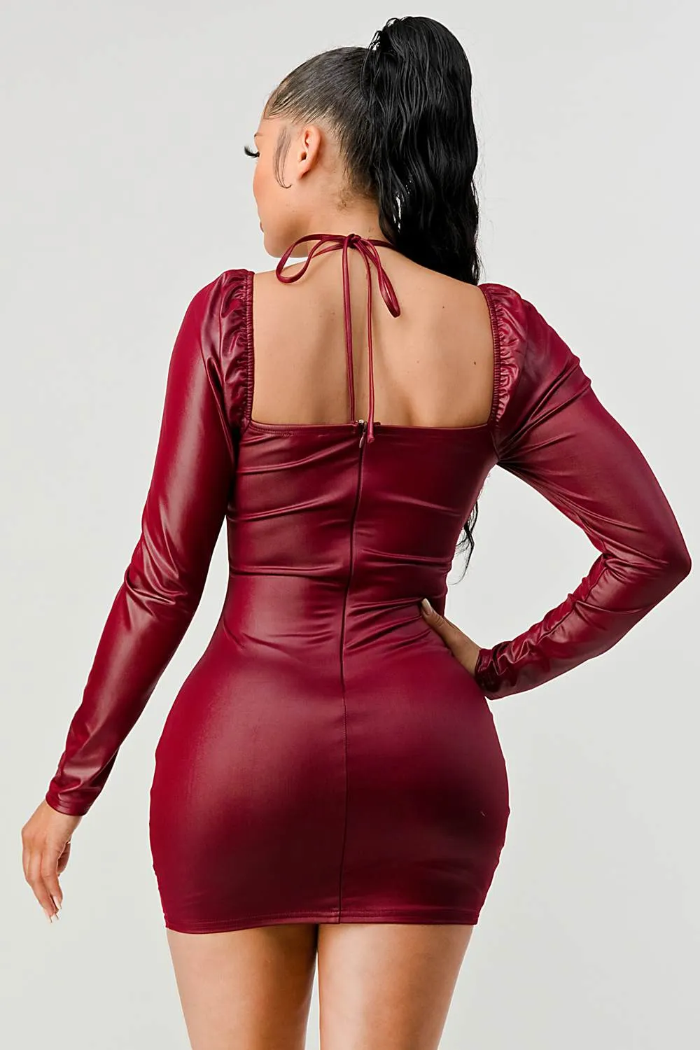 LUX SUPER STRETCH HALTER RHINESTONES TRIM RUCHED DRESS sold by privy product image thumbnail 3