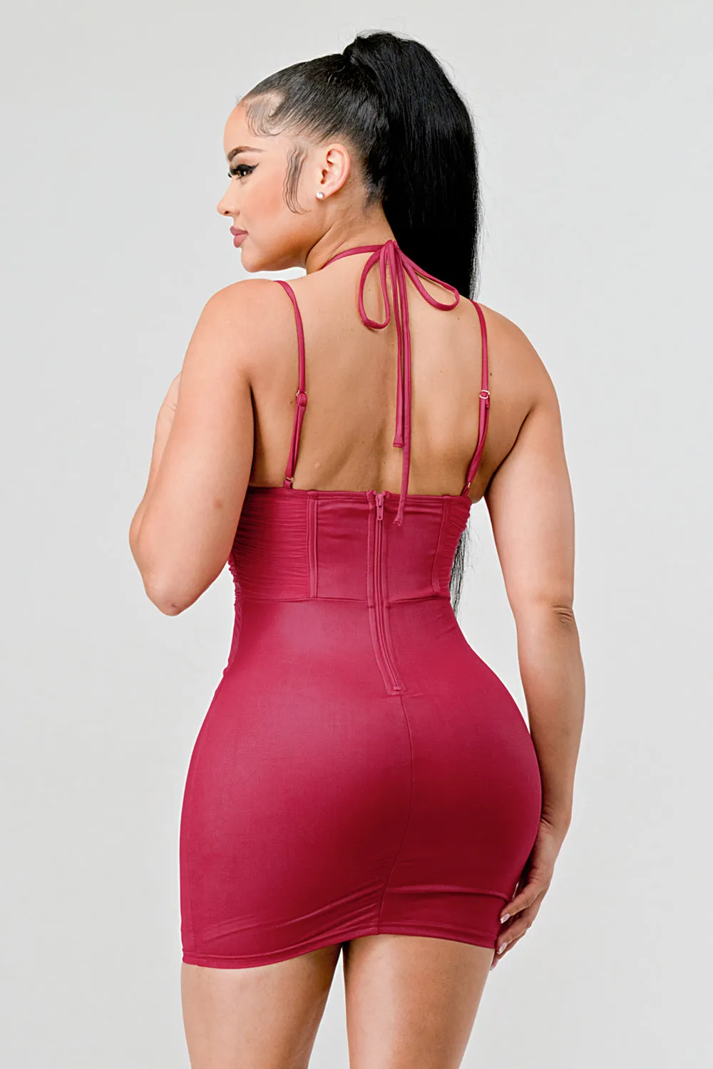 PD74263N-W / SEXY CORSET BODICE NECK TIE BODYCON MINI DRESS sold by privy product image thumbnail 3