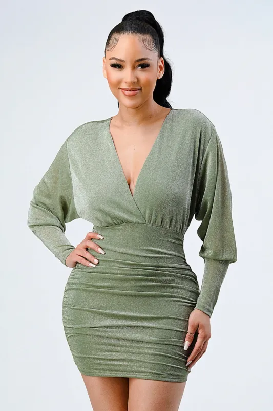 LUX SHINY METALLIC KNIT V-NECK DOLMAN SLEEVES DRESS sold by privy