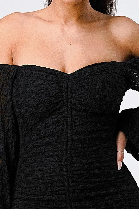 LUX FRONT SHIRRING OFF SHOULDER BODYCON DRESS sold by privy product image thumbnail 5