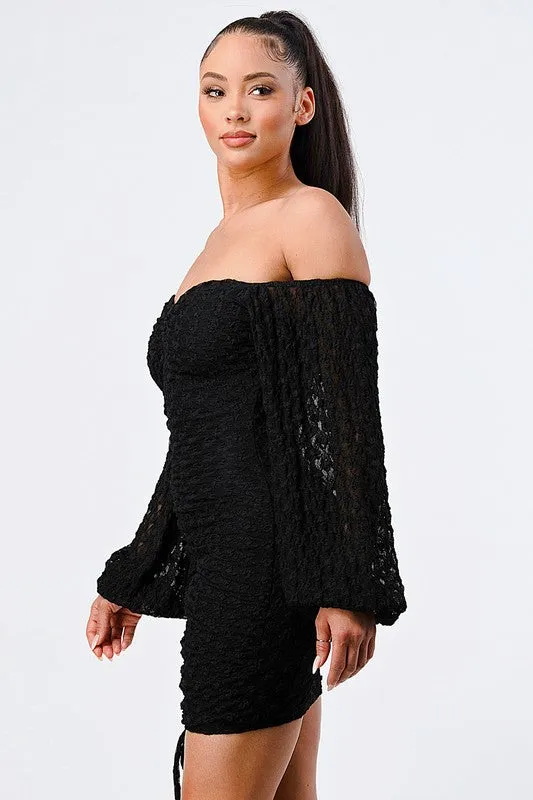 LUX FRONT SHIRRING OFF SHOULDER BODYCON DRESS sold by privy product image thumbnail 2