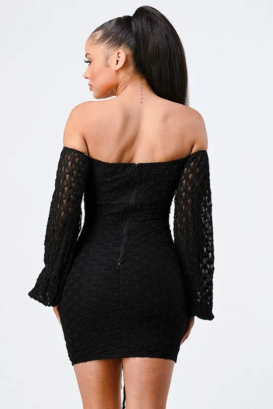 LUX FRONT SHIRRING OFF SHOULDER BODYCON DRESS sold by privy product image thumbnail 3